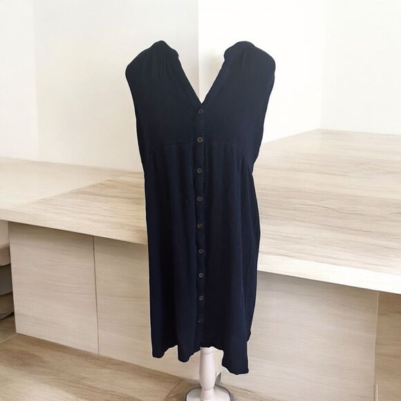 Knox Rose Womens Navy Blue Shift Dress Button Front Sleeveless V Neck Size Small - Picture 3 of 8